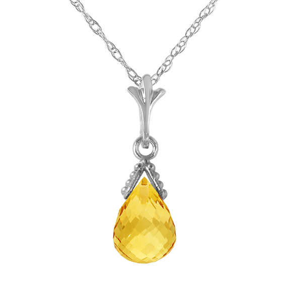 14K. SOLID GOLD NECKLACE WITH BRIOLETTE CITRINE (White Gold) - Picture 2 of 2